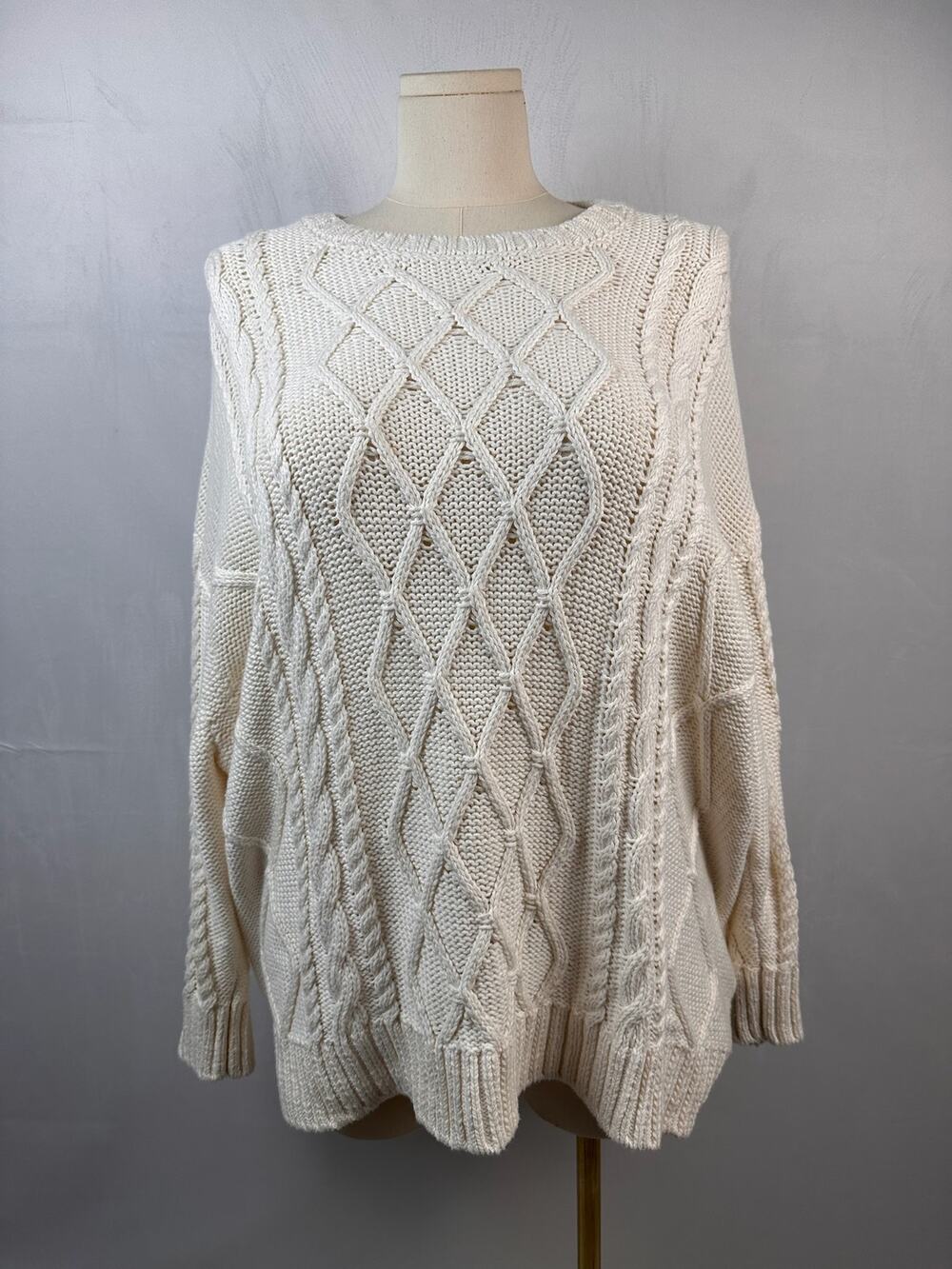Show Me Your Mumu Day to Day Sweater XXL Cream Cable Knit 100% Cotton Oversized